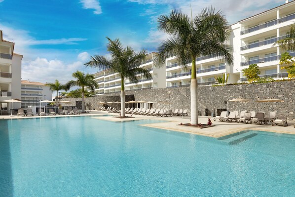 2 outdoor pools, open 9:00 AM to 8:00 PM, pool umbrellas, sun loungers