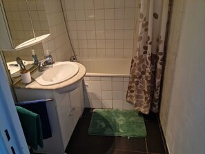 浴缸、吹风机、毛巾、卫生纸