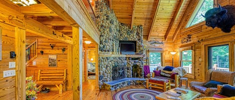 TV, fireplace, table football, books