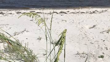 On the beach, sun loungers, beach towels