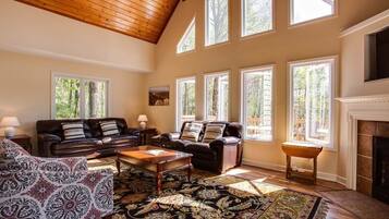 TV, fireplace, DVD player, foosball