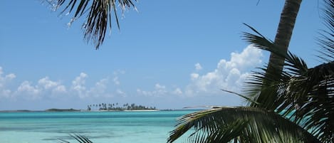 En la playa, camastros y toallas de playa 