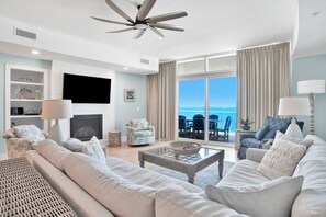 TV - Luxury Beachfront 3BR · Sleeps 10 · Huge Balcony, Hot Tub, & Resort Amenities at Turquoise Place (Orange Beach)