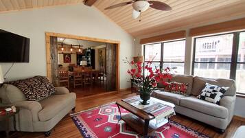 Smart TV, fireplace, table tennis, books