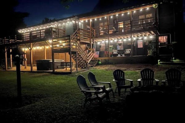 Back View of Hunt House after dark.