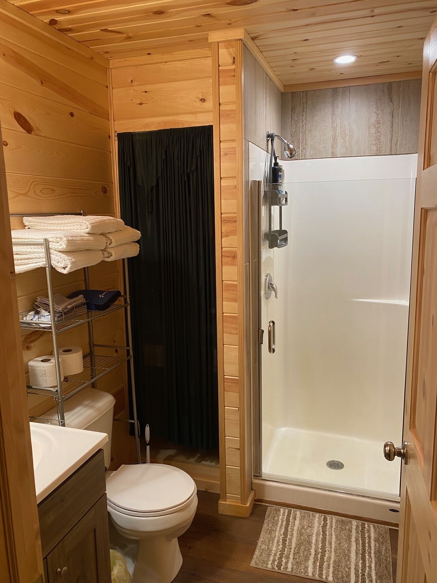Shower, towels, soap, shampoo