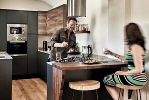 Fridge, microwave, dishwasher
