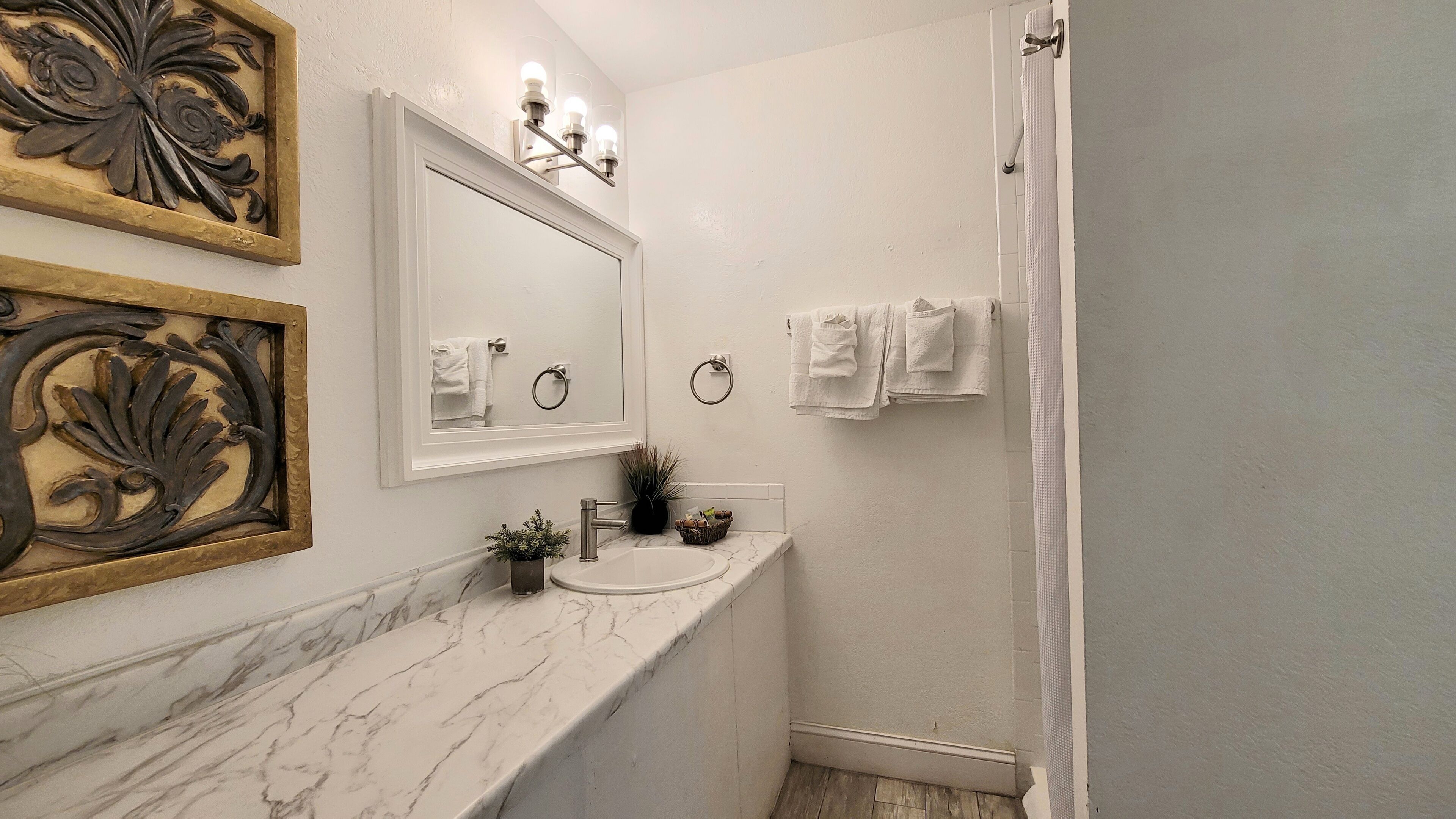 comfort room | bathroom | shower, designer toiletries, hair dryer, towels