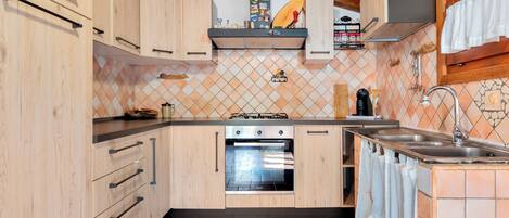 Fridge, oven, stovetop, coffee/tea maker