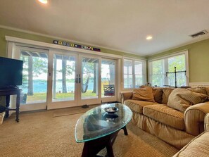 TV, fireplace, DVD player, books