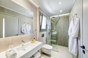 Shower, rainfall showerhead, slippers, towels - Hidden Cove Corfu (Corfu)