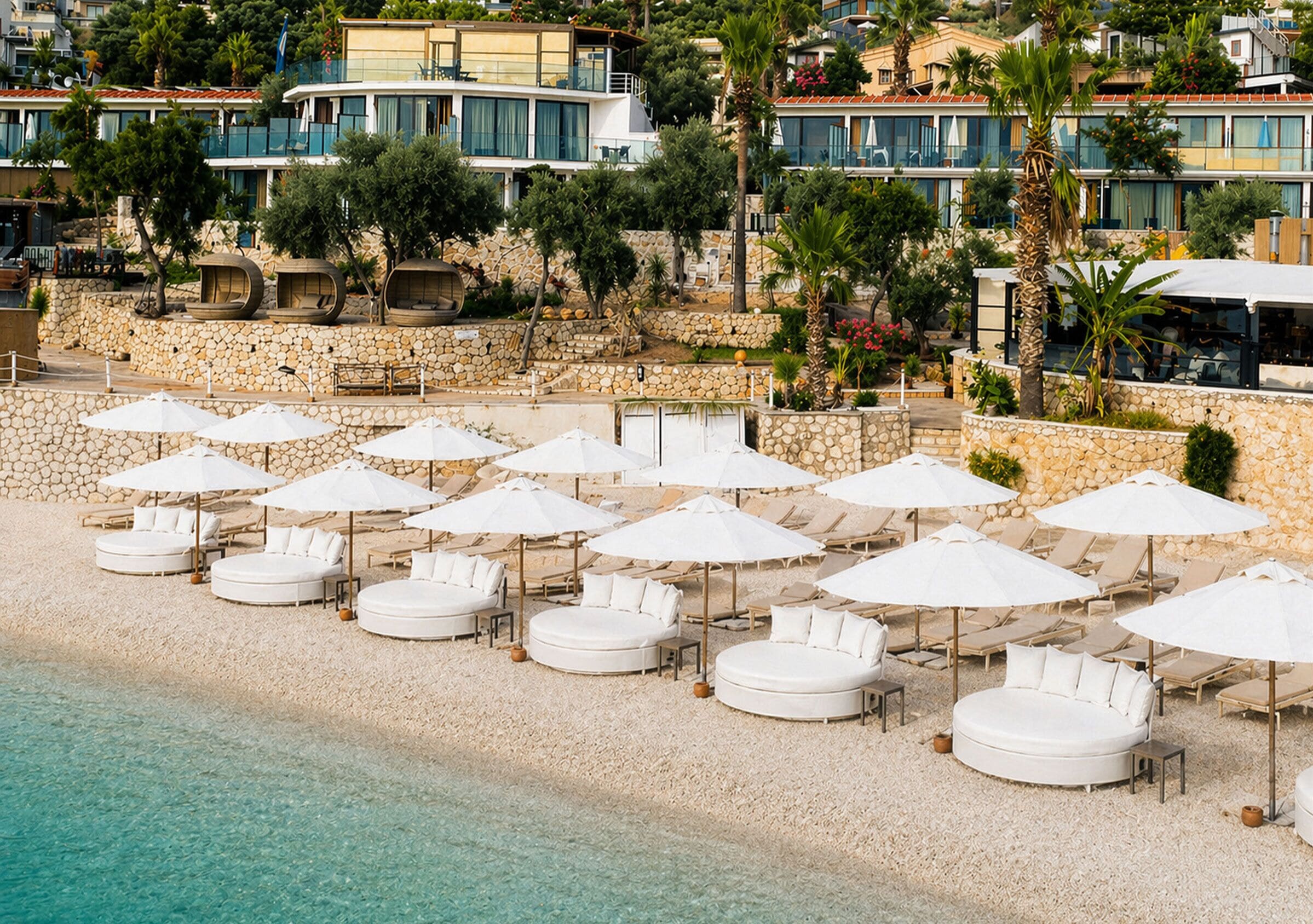 Private beach, beach cabanas, sun loungers, beach umbrellas