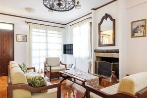 Smart TV, fireplace, books - Beachfront Vintage Villa Kallikratis (KALLIKRATEIA CHALKIDIKI)