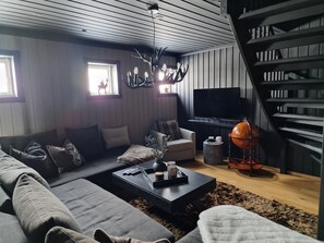 Smart-TV, Kamin, Videospiele, Bücher