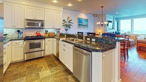 Fridge, microwave, oven, dishwasher