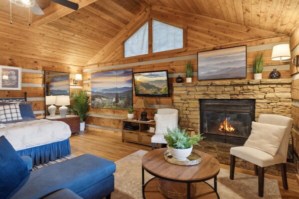 Smart TV, fireplace, DVD player