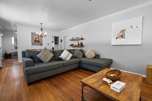 TV, fireplace, table football, books