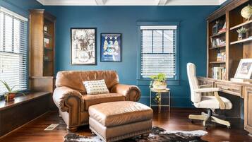 Smart TV, books, music library, stereo