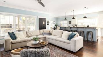 Smart TV, books, music library, stereo