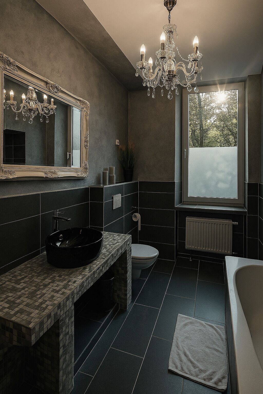 Combined shower/tub, hair dryer, towels, soap