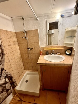 Shower, hair dryer, toilet paper