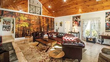 Smart TV, fireplace, video games, foosball