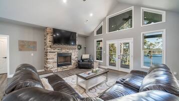 Smart TV, fireplace, video games, DVD player