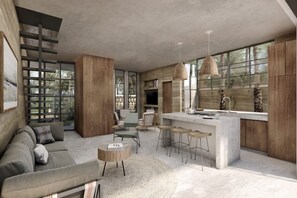 Smart-TV, Kamin, Stereoanlage