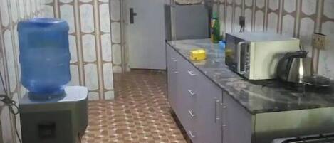 Fridge, microwave, oven, electric kettle