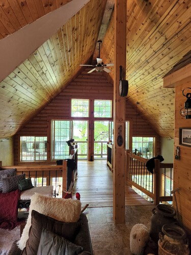 Pet and family friendly, Private lake, with private sandy beach.  Five bedroom.
