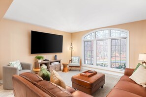 Televisión, chimenea, reproductor de DVD y futbolito 