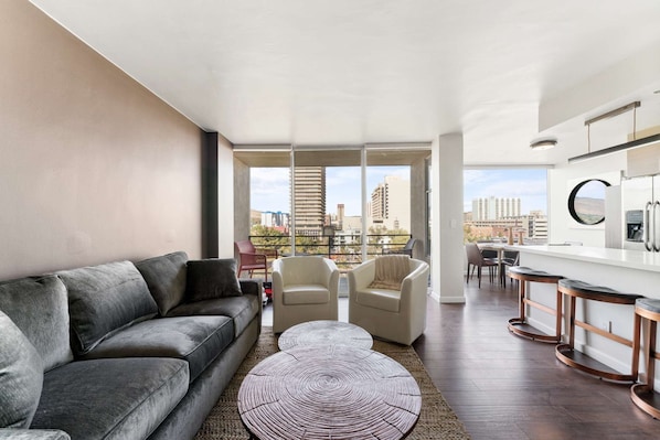 TV, fireplace, books