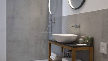 Standard-Suite | Badezimmer | Dusche, kostenlose Toilettenartikel, Haartrockner, Bademäntel