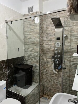 Dusche, Handtücher, Seife, Toilettenpapier