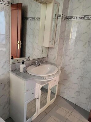 Shower, towels, toilet paper