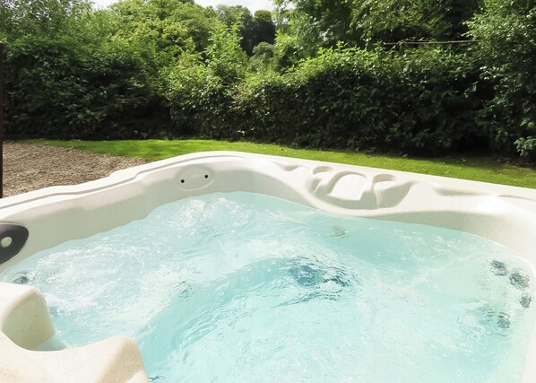 Outdoor spa tub - Stunning well-equipped lodge set in mature and beautiful gardens. (Narberth, Nr Tenby)