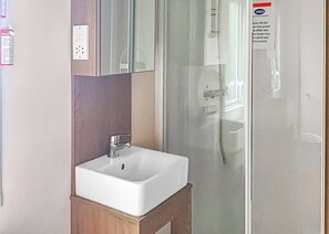 Bathroom - Brand new for 2019. Contemporary caravan with one double and one twin. (Saundersfoot)