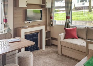 Living area - Brand new for 2019. Contemporary caravan with one double and one twin. (Saundersfoot)