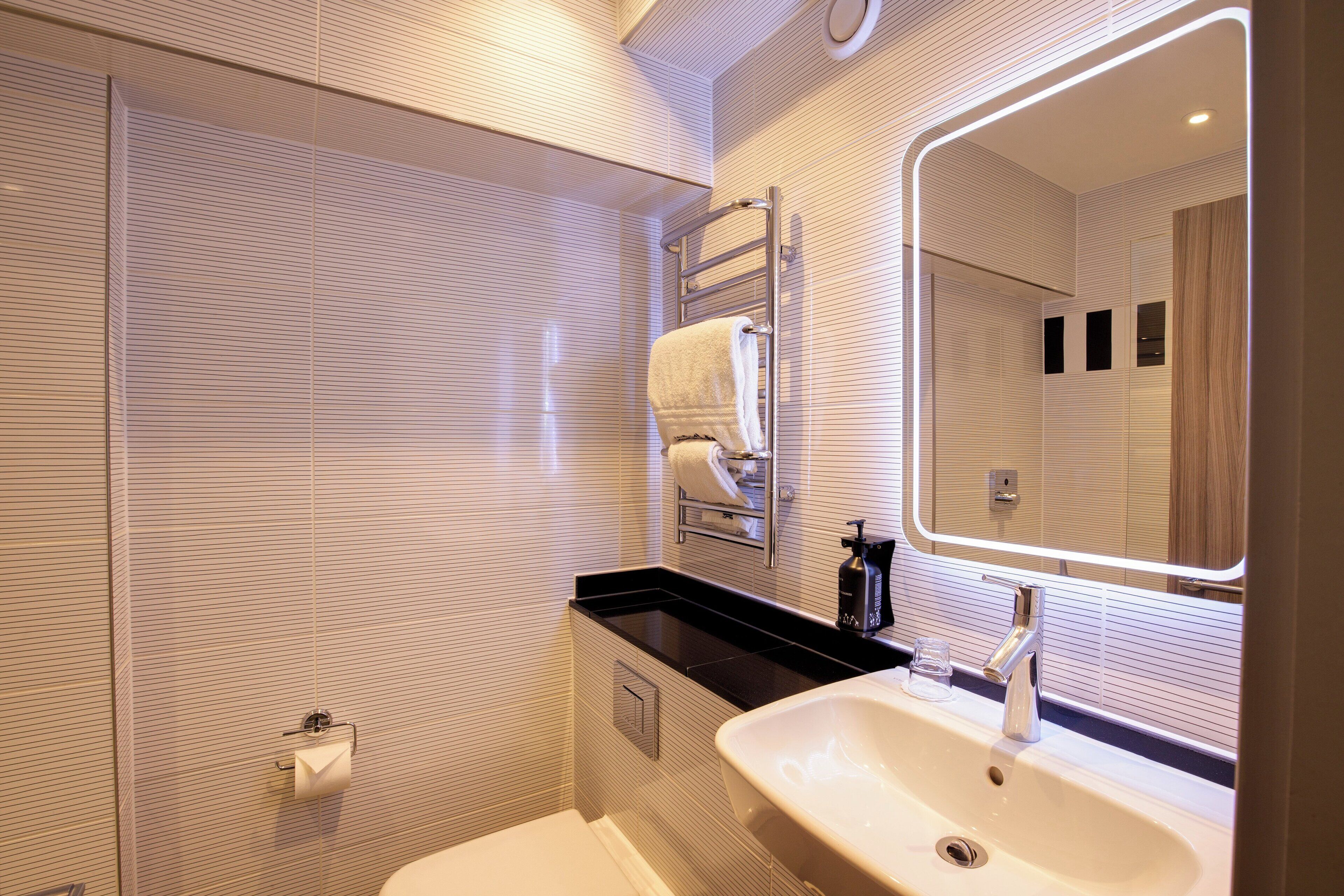 free toiletries, hair dryer, towels