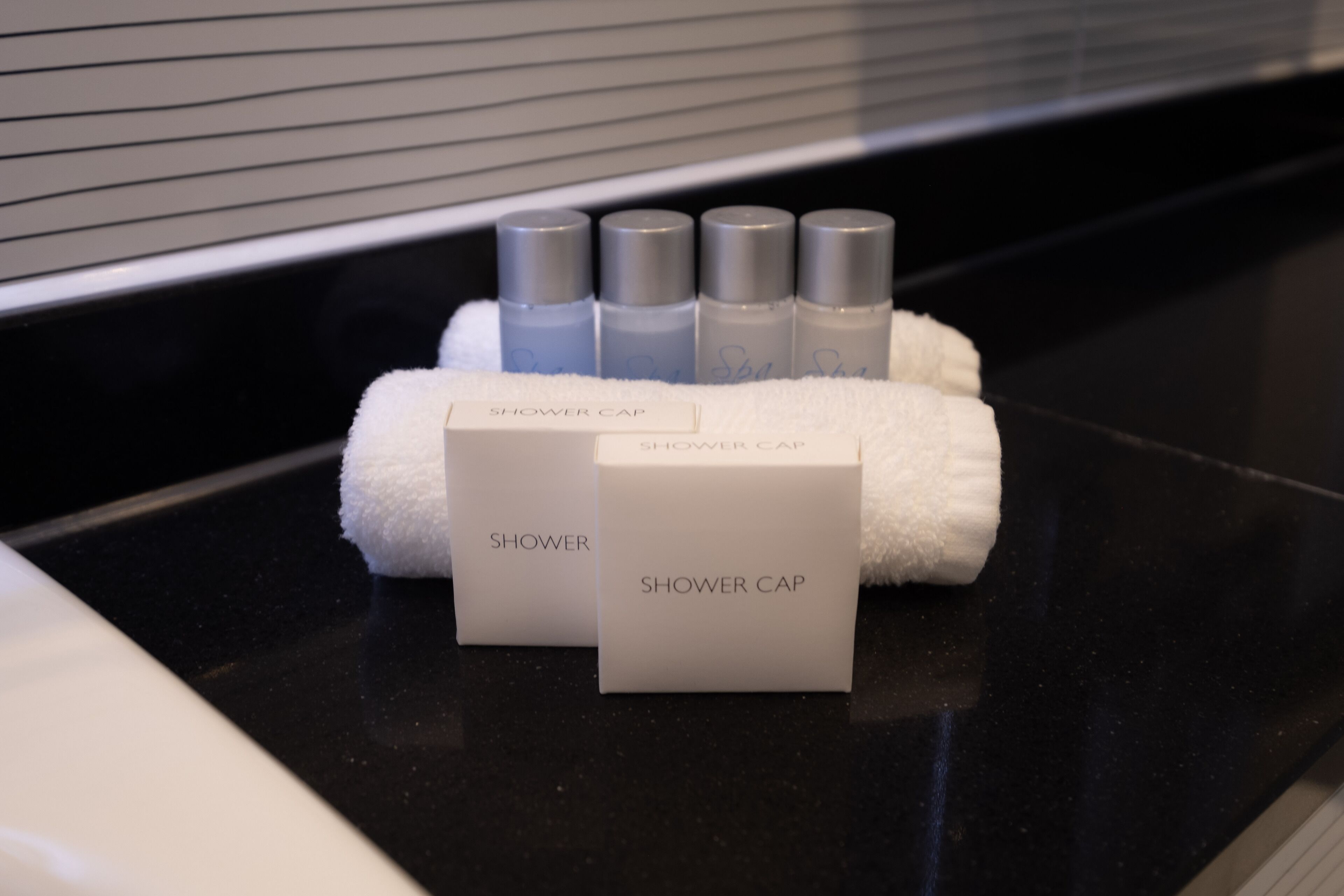 free toiletries, hair dryer, towels