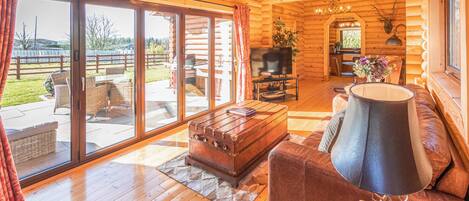 Una televisión de pantalla plana, una chimenea