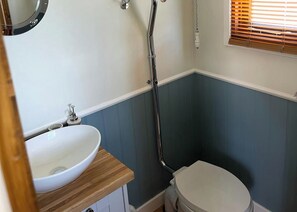 A bathroom with a white sink, a toilet, and a shower.