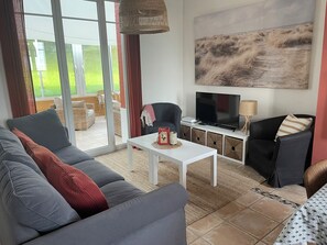 تلفزيون، مدفأة، مشغل دي في دي، كُتُب