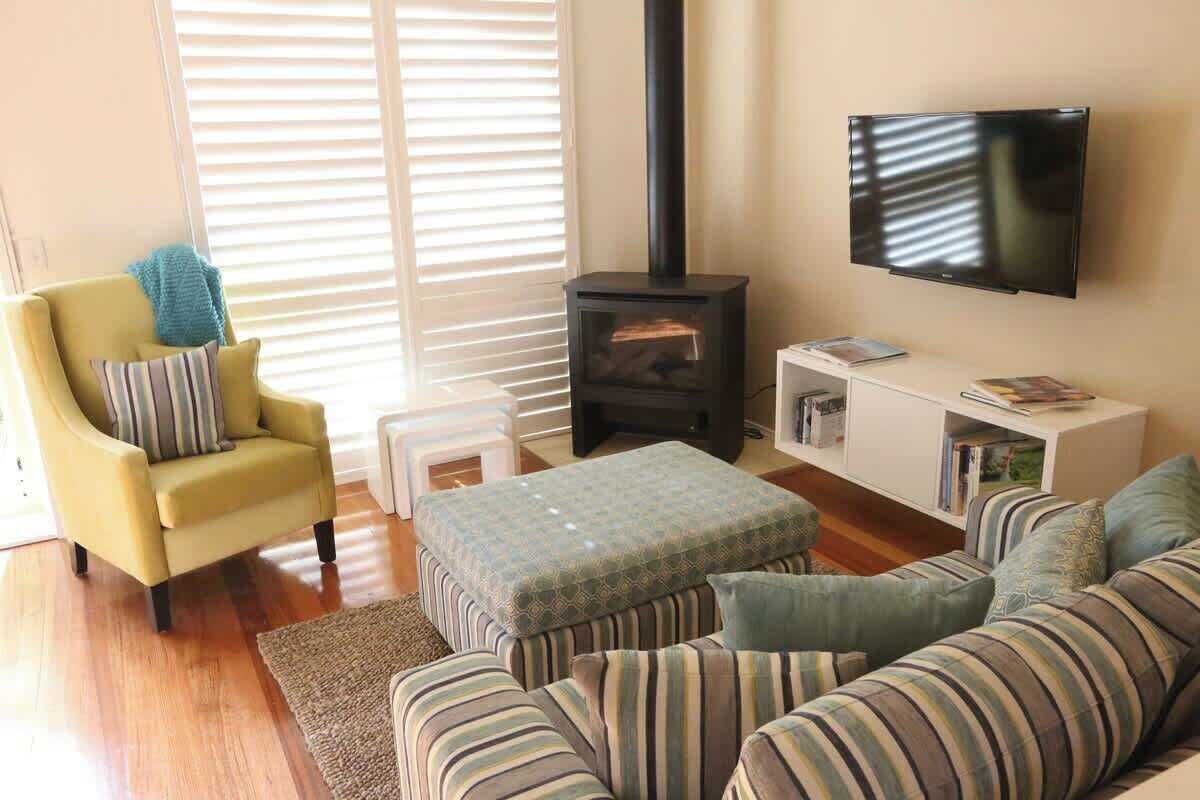 Télévision, cheminée, lecteur de DVD