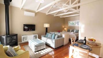 Télévision, cheminée, lecteur de DVD