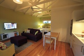 Télévision, cheminée, lecteur de DVD, chaîne hi-fi