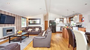 TV, stereo - Luxury 3 bed Hot Tub Lodge (Pet) (Lochgoilhead, on the Drimsynie Estate, Argyll)