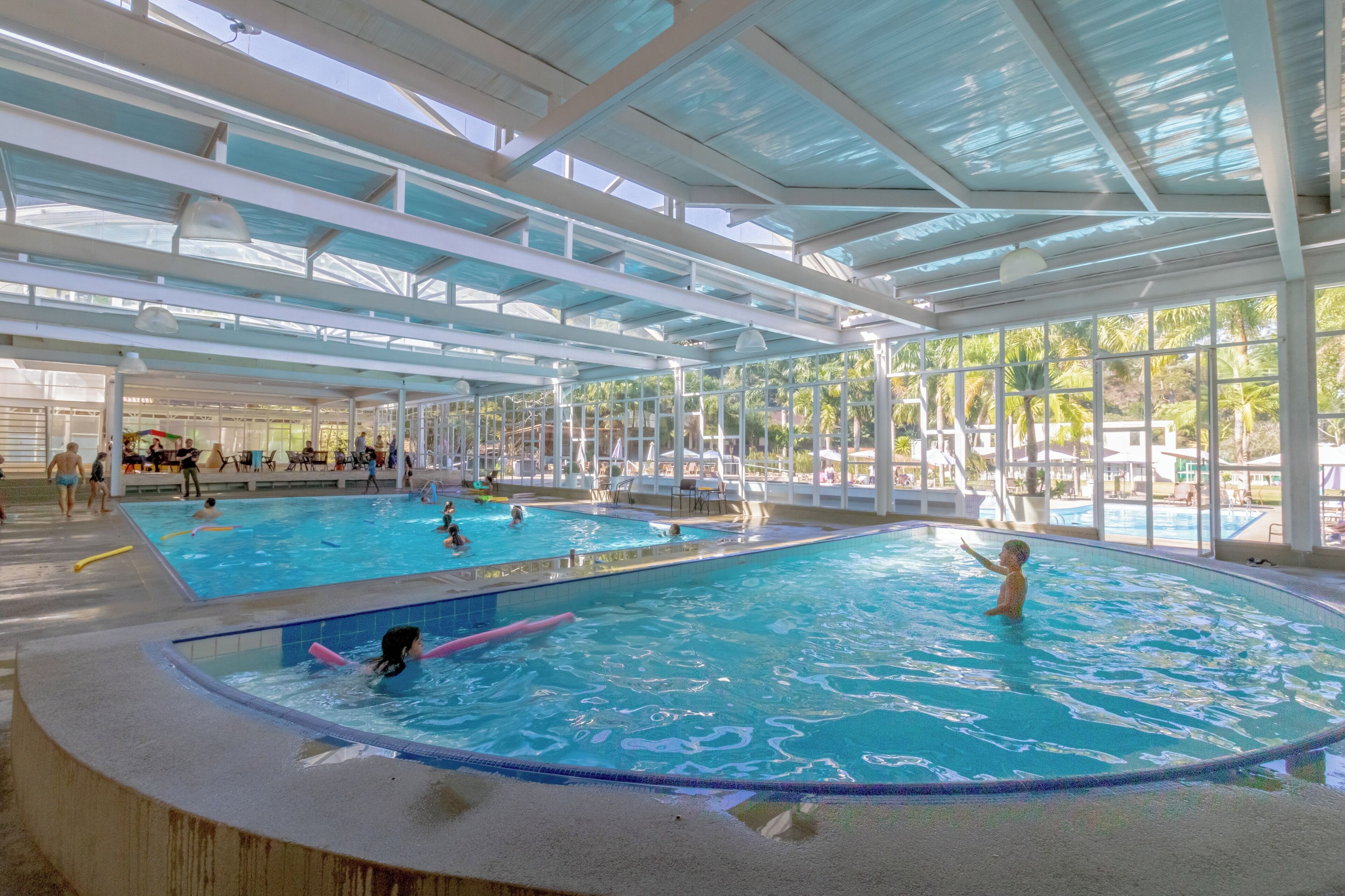 Indoor pool, outdoor pool, pool loungers