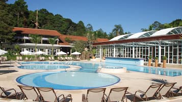 Indoor pool, outdoor pool, sun loungers
