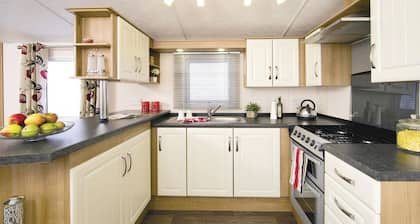 Top of the range 12ft-wide caravan with one double and one twin.